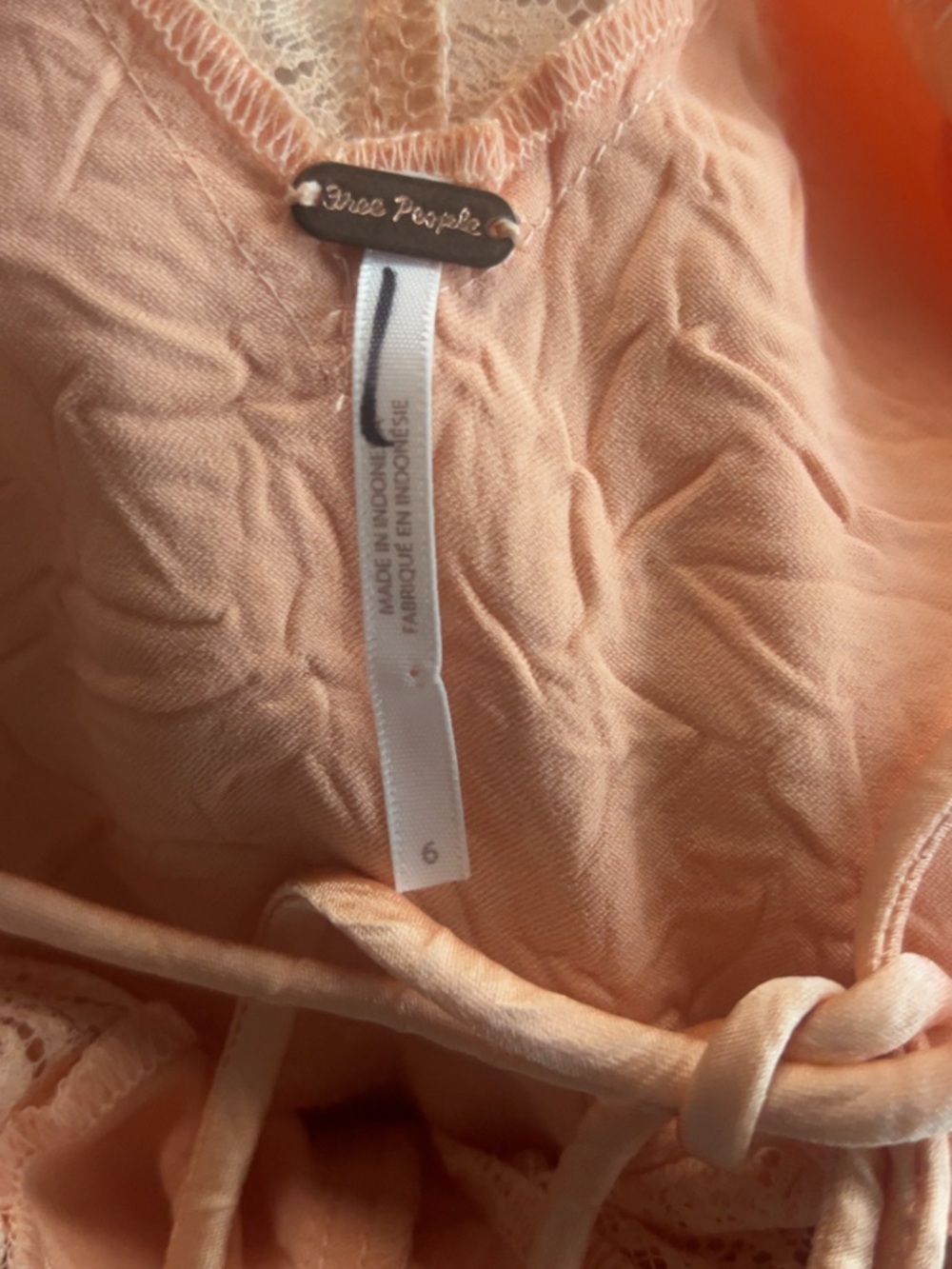 Free People NWOT Size 6 Satin Lace-Back Maybe Forever Maxi in Peach - Picture 11 of 11